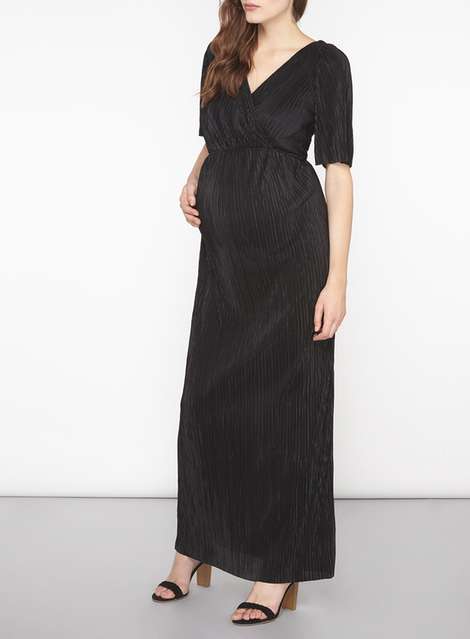 **Maternity Black Plisse Maxi Dress
